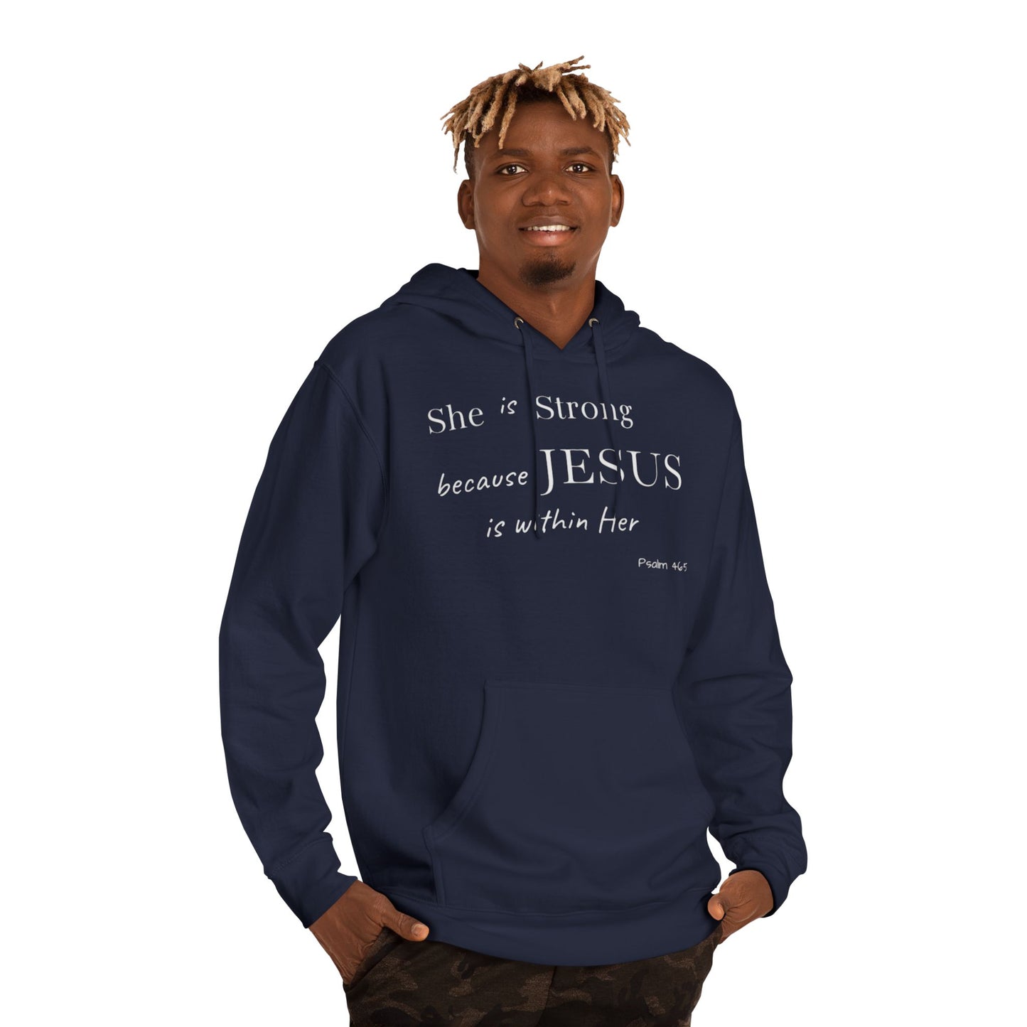 'She Is Strong' Hoodie — Psalm 46:5 Faith Hooded Sweatshirt