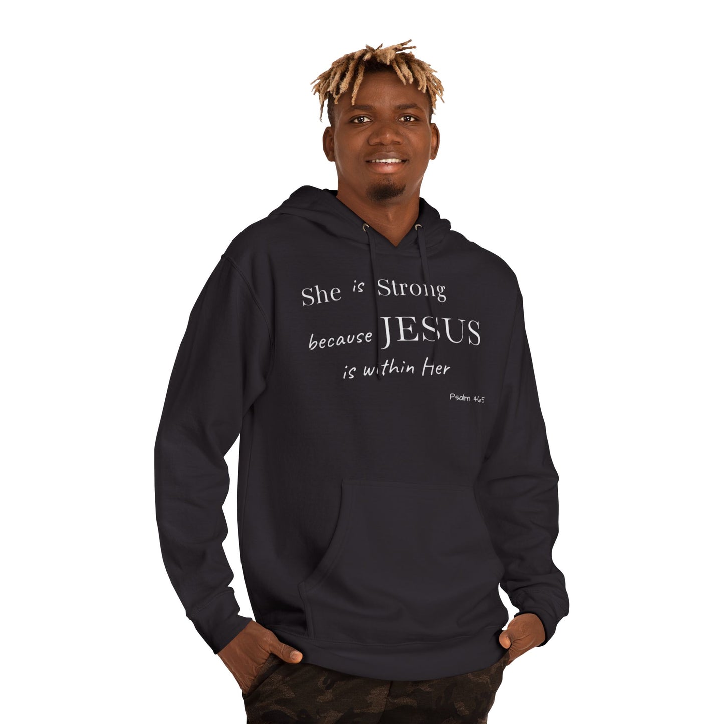 'She Is Strong' Hoodie — Psalm 46:5 Faith Hooded Sweatshirt