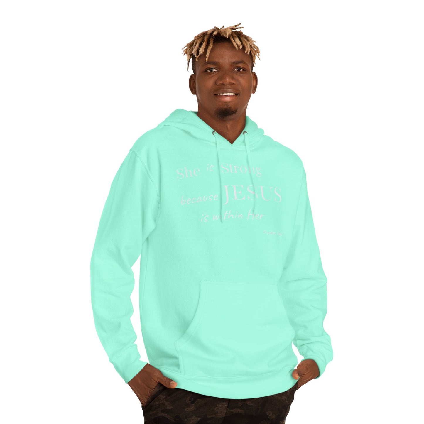 'She Is Strong' Hoodie — Psalm 46:5 Faith Hooded Sweatshirt