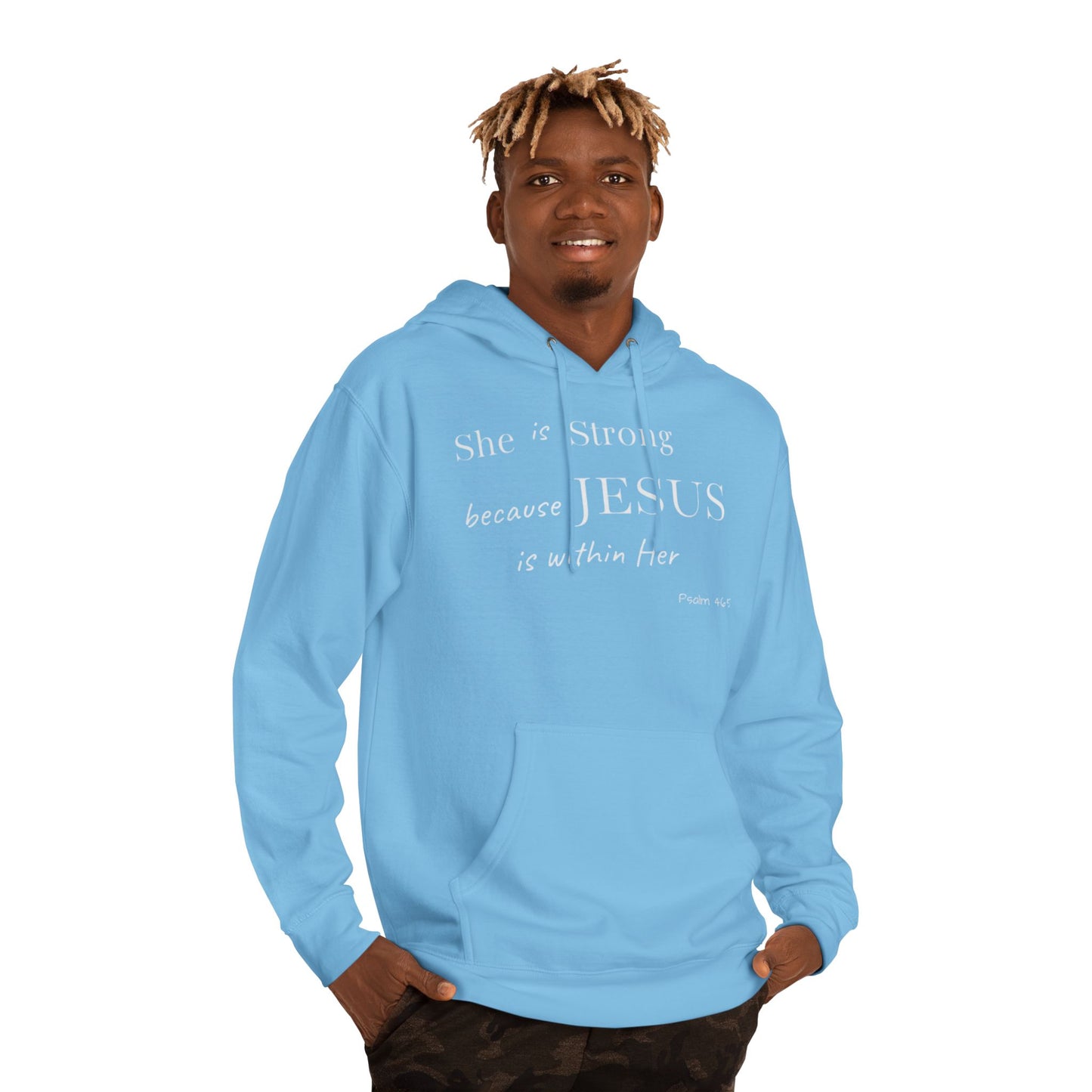 'She Is Strong' Hoodie — Psalm 46:5 Faith Hooded Sweatshirt
