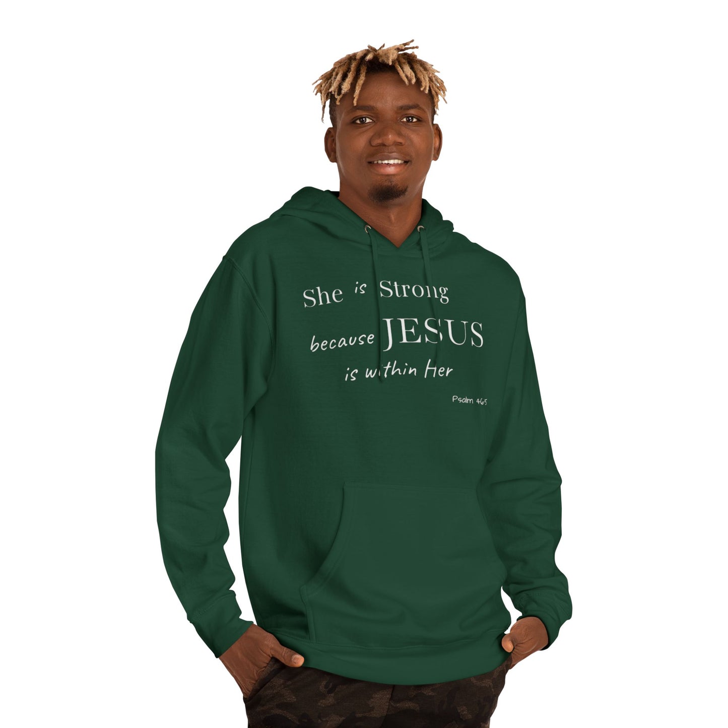 'She Is Strong' Hoodie — Psalm 46:5 Faith Hooded Sweatshirt